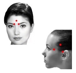 Точки на главата за главоболки, на лицето и храмот